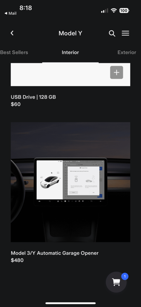 Tesla Homelink purchase screen in the Tesla App