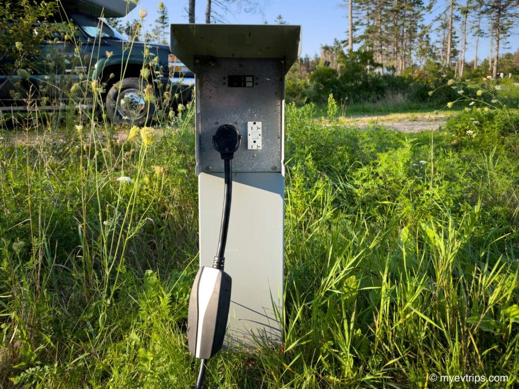 Tesla Nema TT-30 adapter connected at RV park
