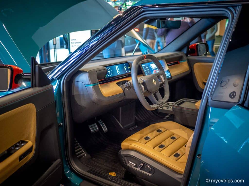 Rivian R3X on display in Seattle showroom interior