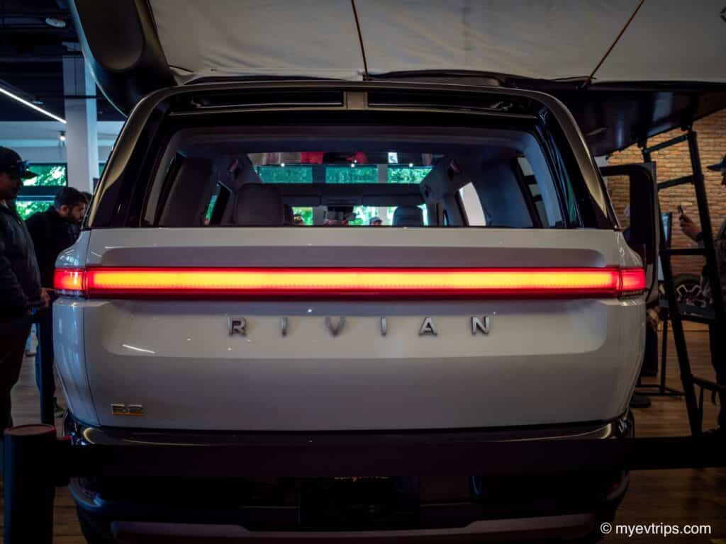 Rivian R2 event display from behind