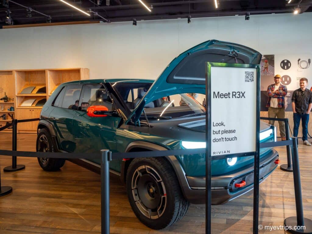Rivian R3X on display in Seattle showroom