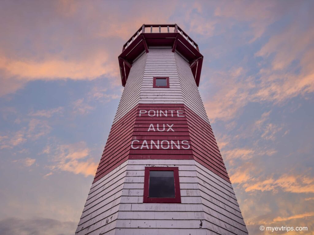 Pointe aux Canons Lighthouse at dusk