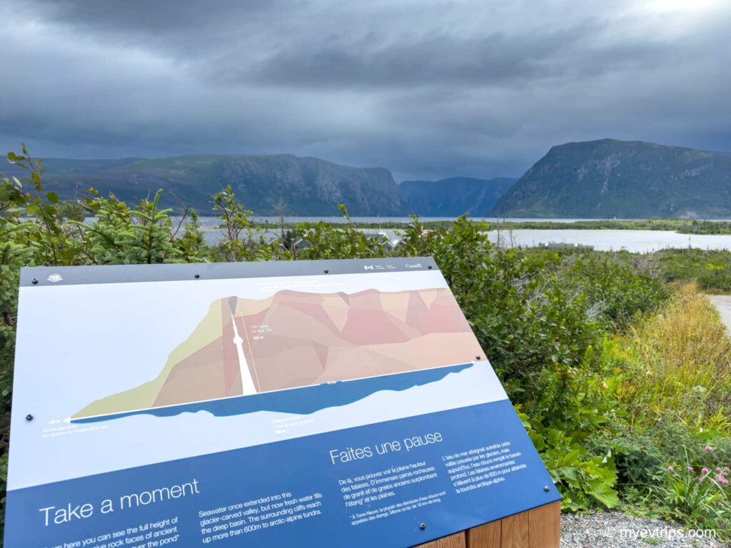 Sign at the Westbrook Pond fjords showing height against CN tower