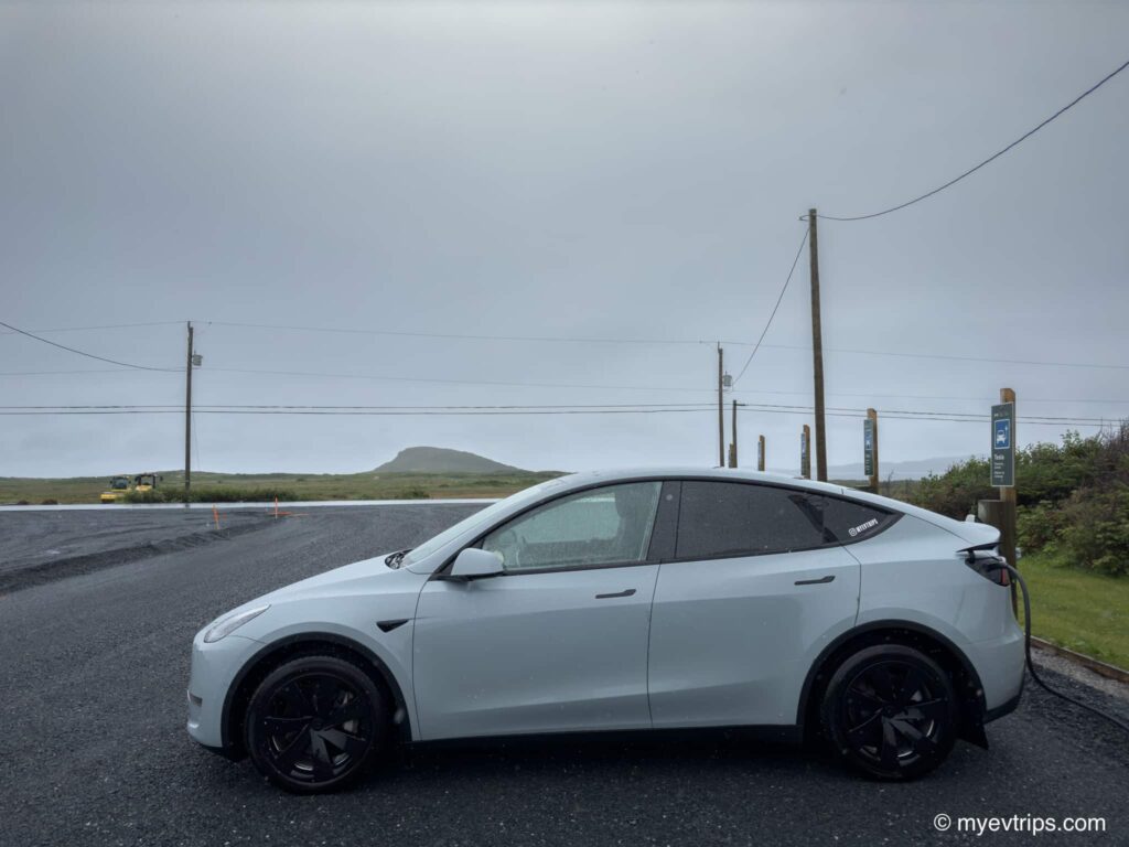Tesla Model Y charging at L'Anse aux Meadows park