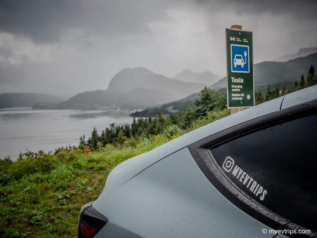 Tesla Model Y charging at Gros Morne Park interpretive center