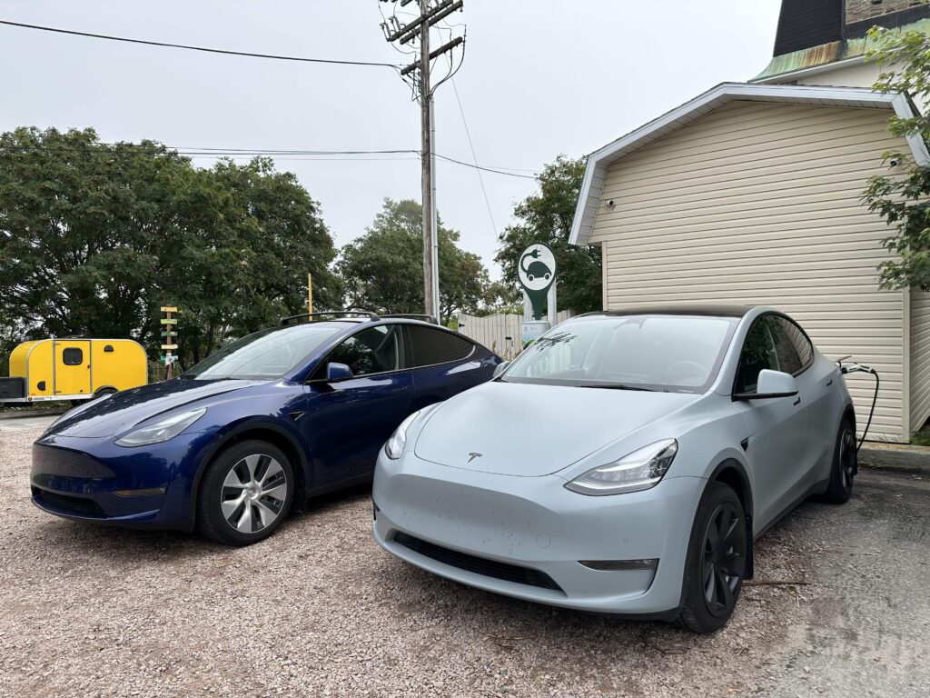 Tesla Model Y charging at the Hôtel le Manoir