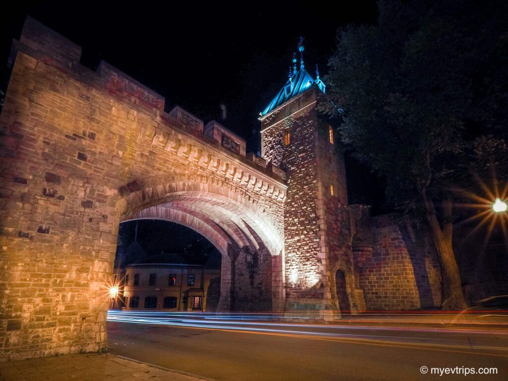 Old Quebec City wall at night