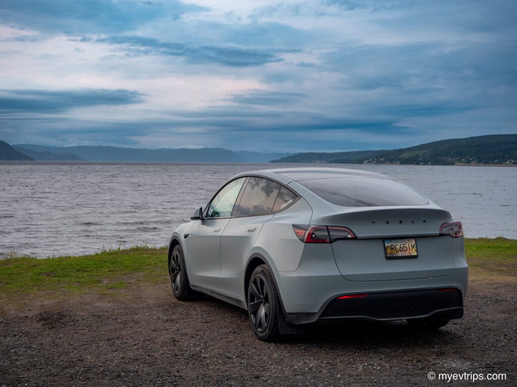 Tesla Model Y on a Cote Nord Road Trip
