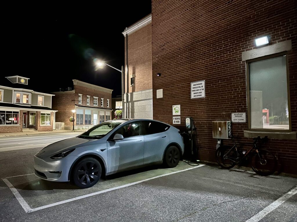 Tesla Model Y Charging for free at the Miramichi city hall