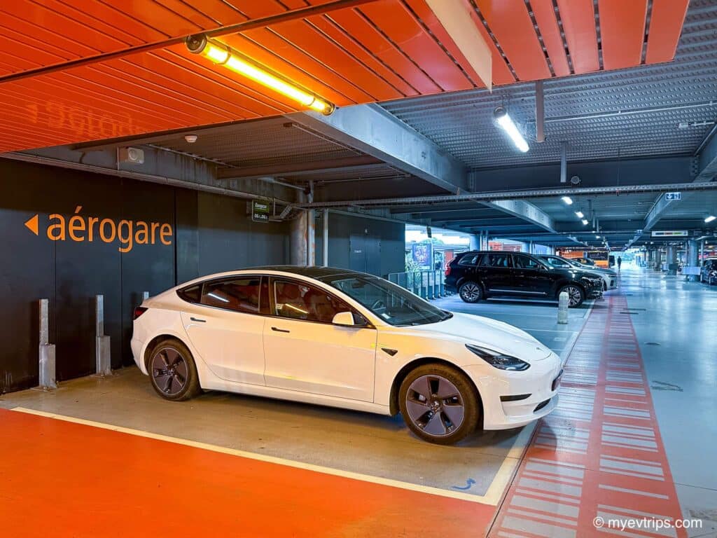 Picking up a Tesla Model 3 rental before attempting EV charging in France