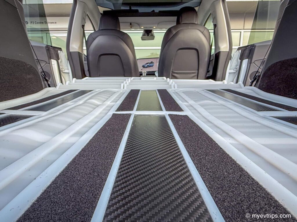 Teslation Mat Review of inverted space grey Tesla Model Y trunk mat