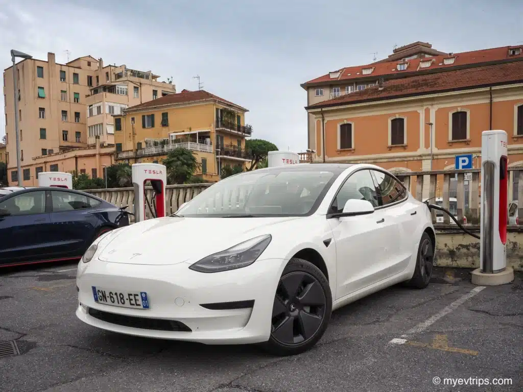 Tesla Model 3 Ev charging Italy Supercharger