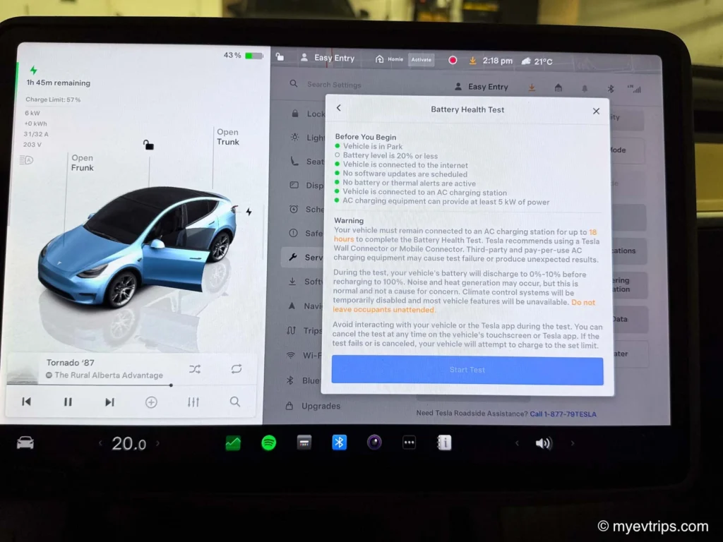 screen showing How to test Tesla battery degradation
