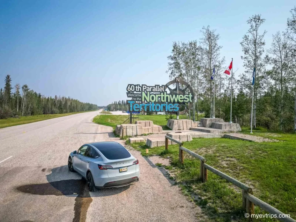 Telsa Model Y at NWT/Alberta border