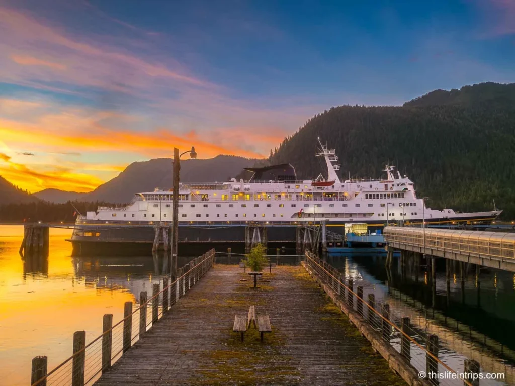 Alaska Marine Highway Ferry Docked at sunset