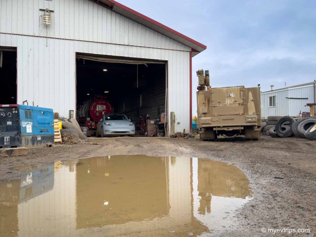 Tesla Model Y Charging at L&J Contracting in Ft.McPheasron on the Dempster Highway