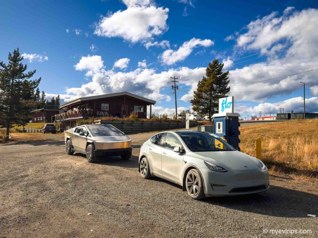 Tesla Cyber Truck waiting to charge in Teslin Yukon