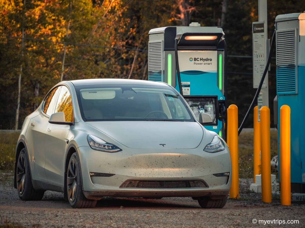 Tesla Model Y charging at BC Hydro station