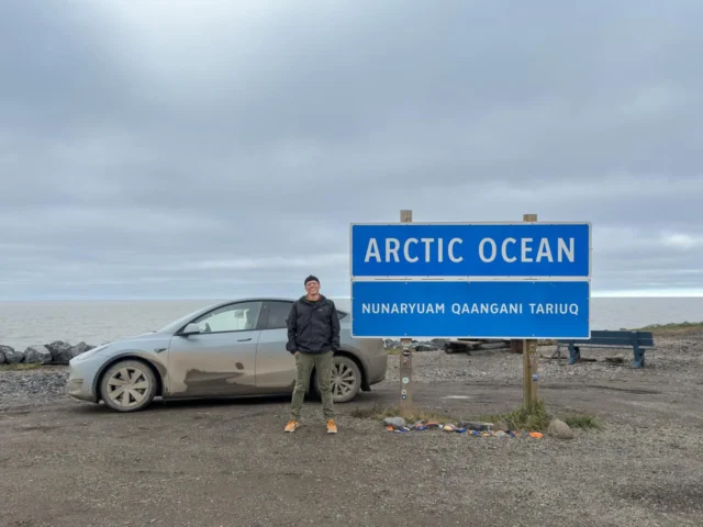 Touching the Arctic Ocean — my all-electric turnaround point 🌊⚡

From Yukon peaks to Tuk shores, this moment made every charge worth it.

Full Dempster Highway trip report northbound now live → myevtrips.com

#ArcticOcean #EVTravel #ElectricExplorers #SustainableAdventure #DempsterDrive #BucketListTrip
#SpectacularNWT @spectacularnwt #tesla #teslaroadtrip